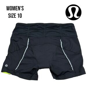 Lululemon Women's Cycling Shorts Size 10 Black Padded Neon Trim Reflective Bike‎